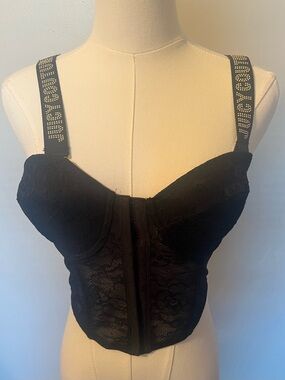 Juicy Couture Black Lace Bustier 34C Studded Adjustable Straps Underwired Sexy